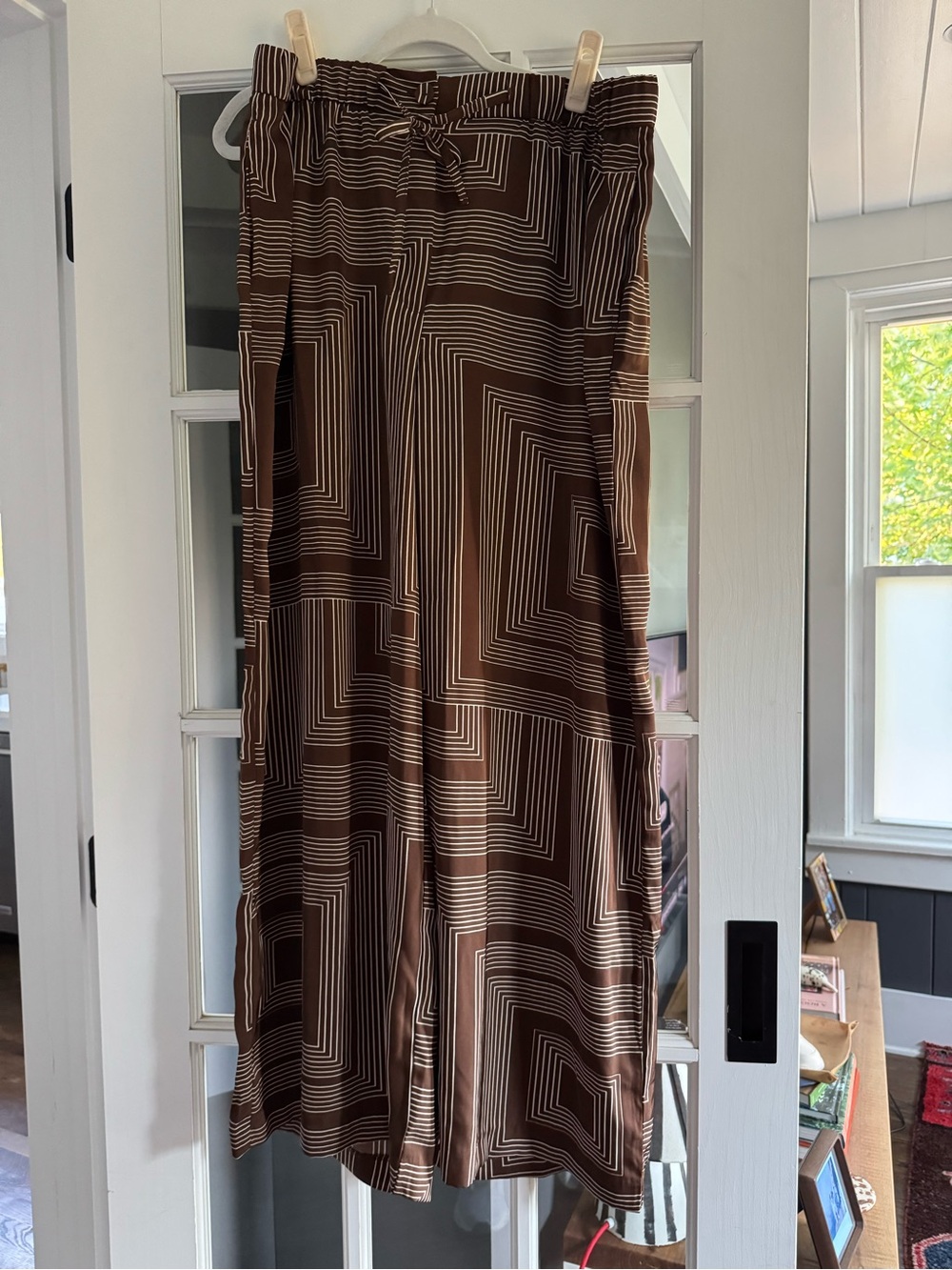 H&M Brown Satin Geometric Wide-Leg Trousers